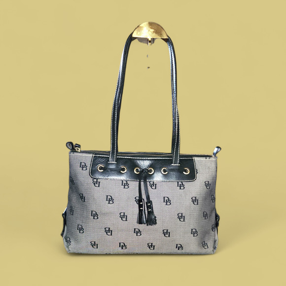 Vintage Dooney & Bourke Signature Satchel Bag Purse Black & Gray - Picture 1 of 11
